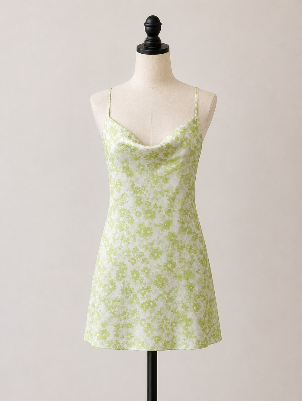 Green Floral Satin Mini Dress • Size Small
